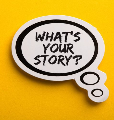 What Is Your Story speech bubble isolated on the yellow background.